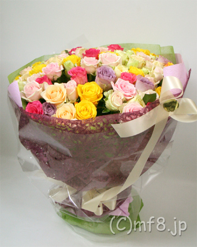 カラフルな100本バラの花束/結婚式サプライズプレゼント